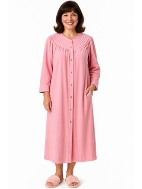 1960s Vintage Dan-Ellen Pink Velour Robe Housecoat Made in USA M/L Retro Lounge